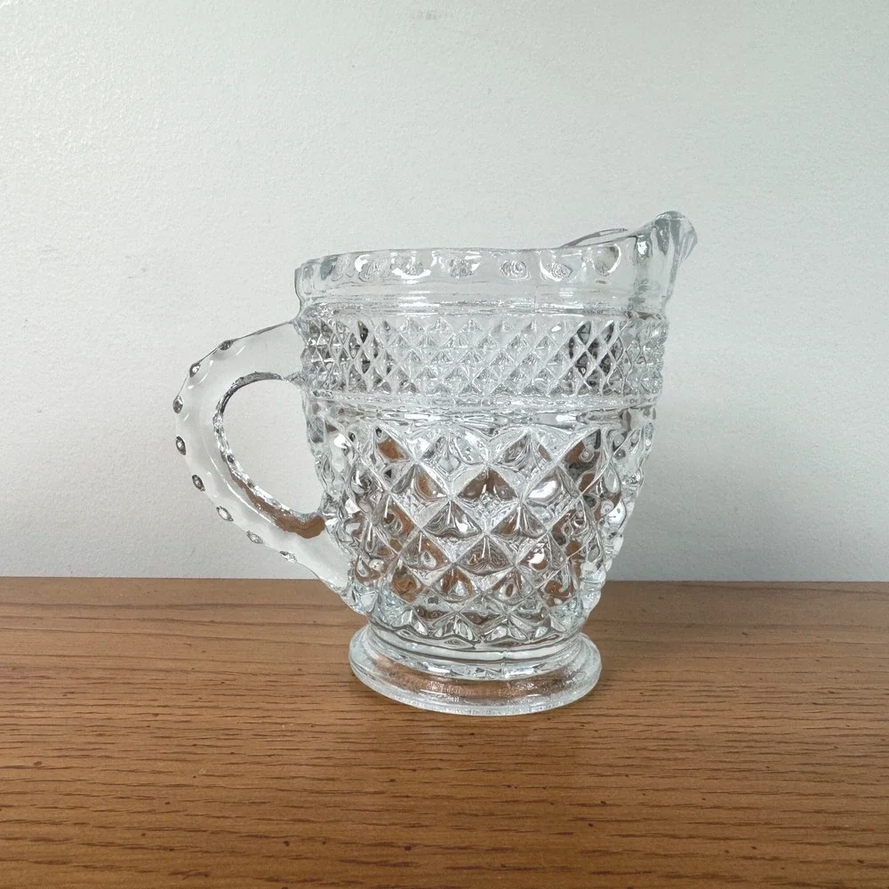 Vintage Anchor Hocking Prescut Glass Creamer Pitcher Small Clear Embossed Handle